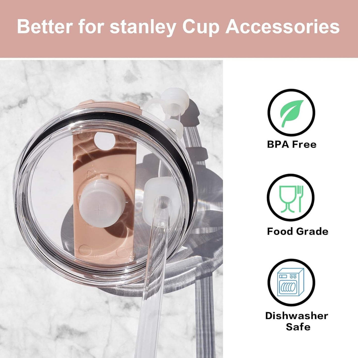 Stanley Cup Straw Cover Spill Stopper Set - 2 Silicone Caps & 4 Leak-Proof Stoppers | Fits 30 oz & 40 oz Tumblers
