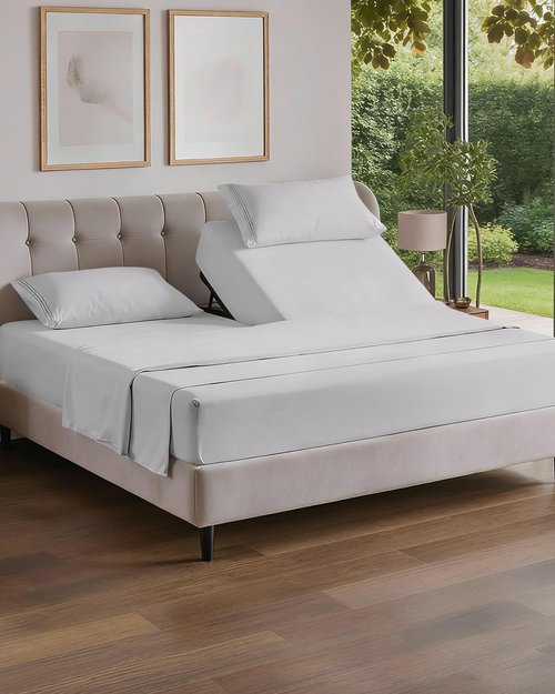 Flex Top Split Head King Sheet Set - Comfy, Breathable & Cooling Luxury Bedding - Deep Pockets, Soft French Grey