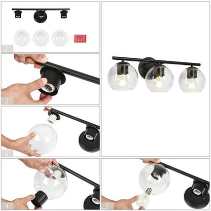 Bathroom Light Fixtures, 3 Light Black Vanity Lights Modern Farmhouse Bathroom Vanity Lighting with Globe Glass Shade