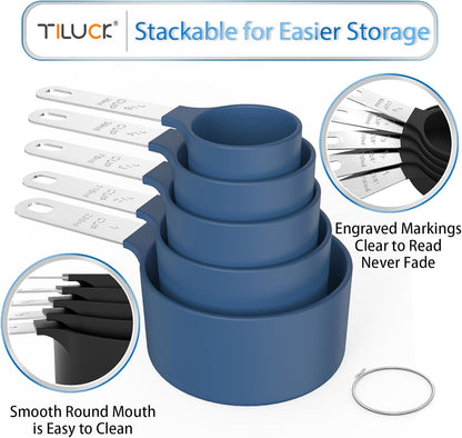 TILUCK Measuring Cups & Spoons Set - Stackable Kitchen Gadgets with Stainless Steel Handles | Blue