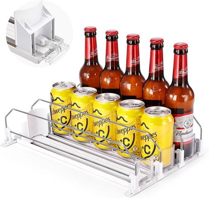 Drink Organizer - Self-Sliding Soda Can Holder for Fridge | Adjustable Width, Holds 15+ Cans (3 Rows, 38 CM)