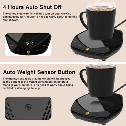 Coffee Mug Warmer with Auto Shut Off for Desk, Temperature-Controlled Smart Cup Warmer, Electric Tea & Espresso Beverage Warmers for Heating Coffee, Tea, Water, Milk (Black - 12oz)