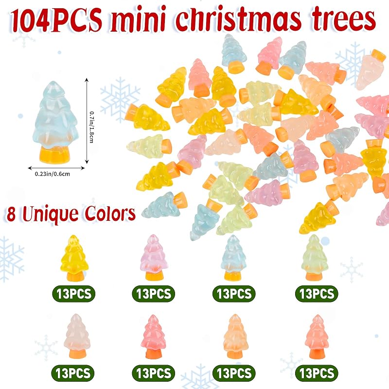 Mini Luminous Christmas Tree Figurines - 104pcs Resin Glow in the Dark Table & Cake Decor
