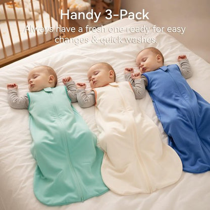 WarmWrap Baby Sleep Sack 18-24 Months 100% Cotton 0.5 Tog 2t Baby Wearable Blanket for Toddler, 3 Pack Breathable Soft Lightweight Sleep Sacks with 2-Way Zipper