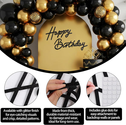 TONIFUL Happy Birthday Sign - Glitter Black Felt Banner for Stunning Party Backdrops | Includes Dot Glue