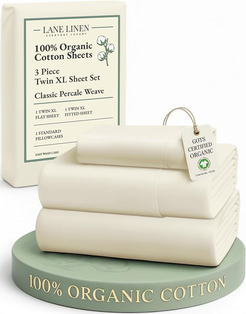 LANE LINEN Twin XL Sheets Set - 100% Organic Cotton Percale, Ultra Soft & Breathable, Fits Mattresses Up to 15" Deep - Natural