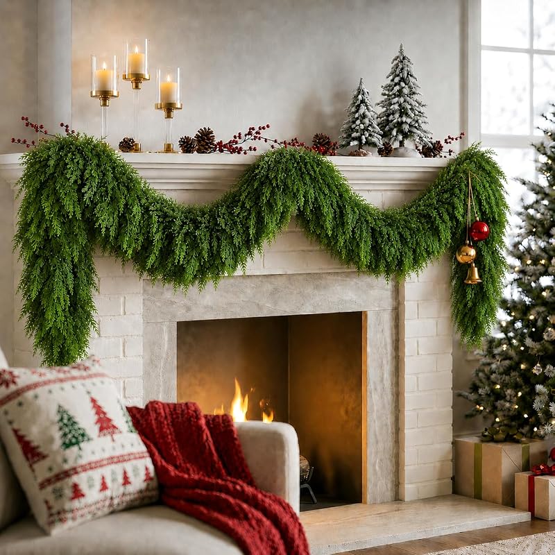 9ft Christmas Cedar Garland - Real Touch Pine Garland for Mantle (1 Pack) - Variation of THIS listing
