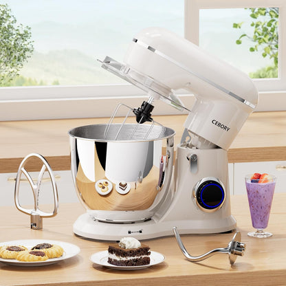 Skiennix 3-IN-1 Electric Stand Mixer - 6.5QT Bowl, 660W, 10-Speed for Baking & Cooking - Almond Cream