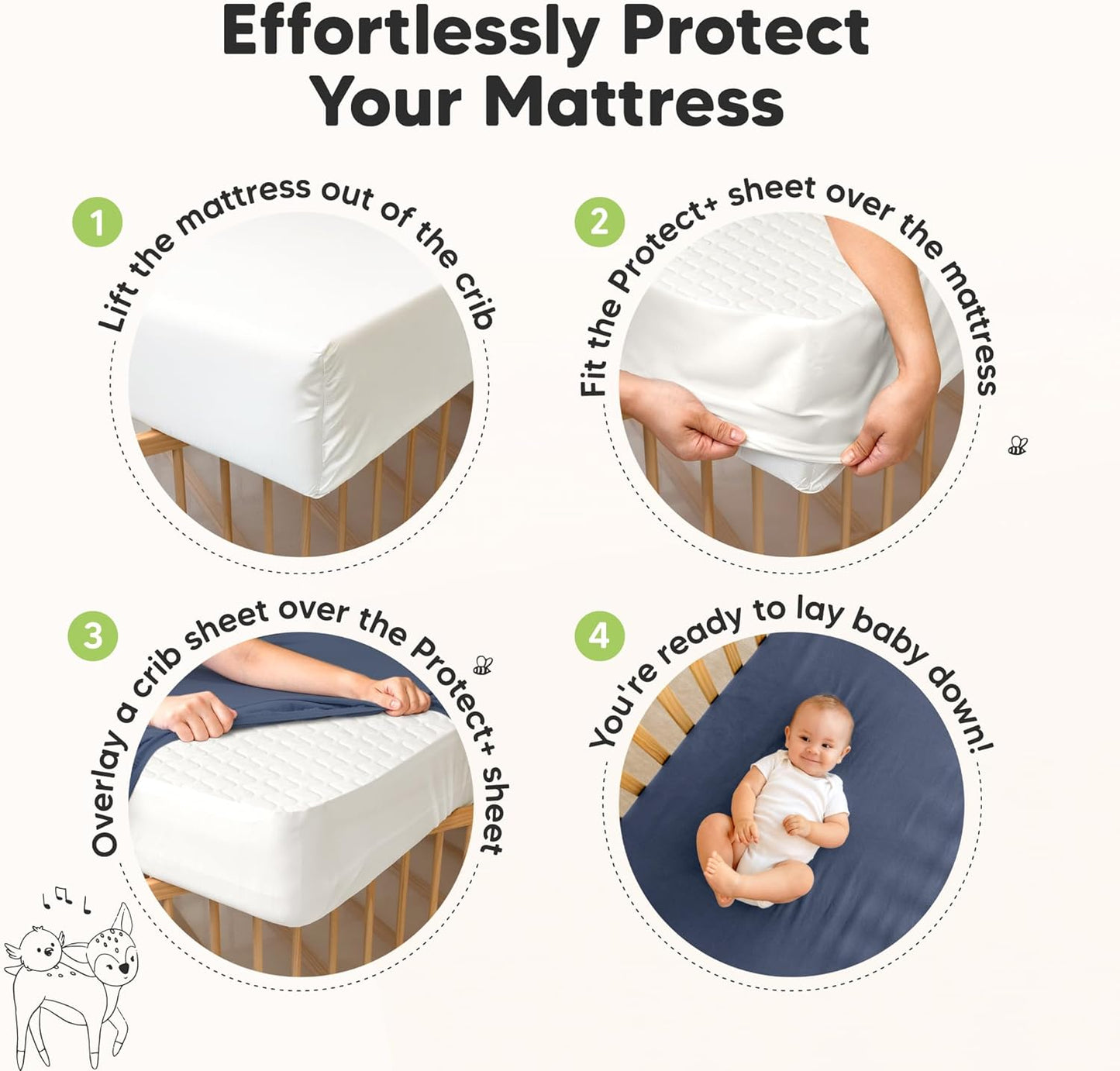 Skiennix Waterproof Crib Mattress Protector - Soft Quilted Cotton Pad, 52" x 28", Machine Washable | 2-Pack (Khaki/Mavy)