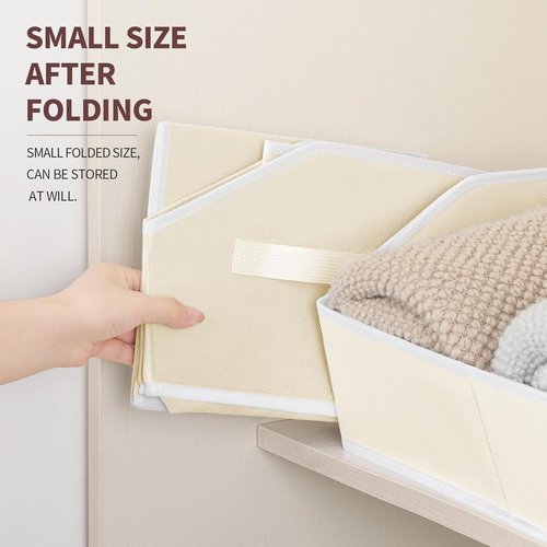 Homsorout Storage Bins - Large Trapezoid Closet Organizer Baskets with Handles | 4-Pack, Beige