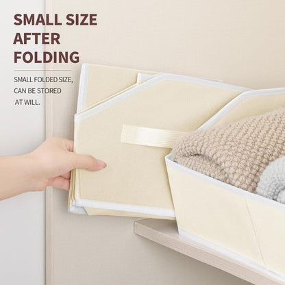 Homsorout Storage Bins - Large Trapezoid Closet Organizer Baskets with Handles | 4-Pack, Beige