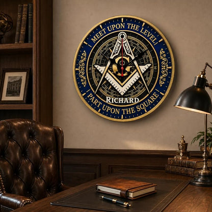Personalized Masonic Wall Clock - Meet Upon The Level, Custom Name