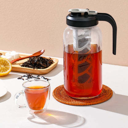 AOZITA Iced Tea Maker Pitcher with Infuser and Lid - 2 Quart Glass Mason Jar Pitcher Leak-proof Water Jug, Heavy Duty Glass Container for Tea, Water, Juice, Milk, Iced Coffee, and Drinks