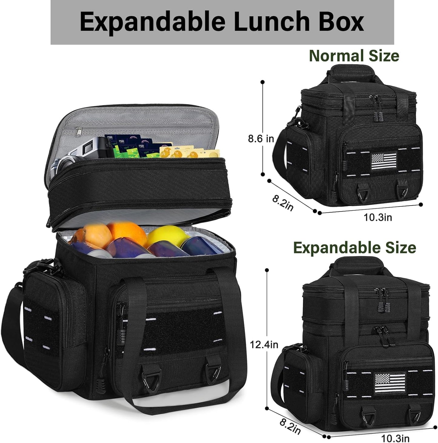 TENKIST Tactical Lunch Box - Large Insulated Cooler Bag | Heavy-Duty Leakproof Design, 16L, Black