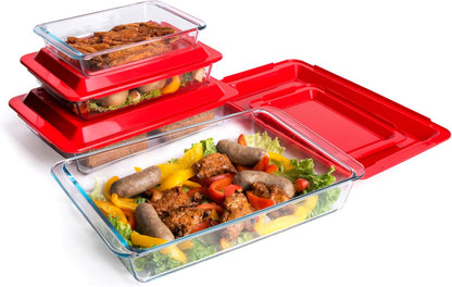 Set of 8 Tempered Glass Baking Pans by [Brand Name] - BPA-Free Lids, Oven & Microwave Safe | 1L, 1.7L, 2.8L, 4.2L