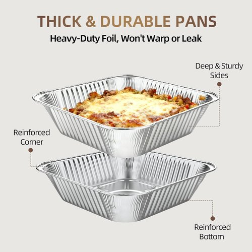 Aluminum Baking Cake Pans - 20 Pack 8x8 Square Disposable Foil Pans with Lids for Cooking & Storing