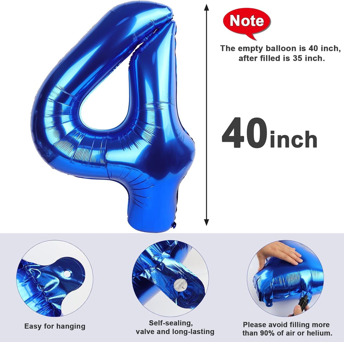 Numbers Balloons - 40 Inch Navy Blue Number 4 Balloons for 4th Birthday Celebration