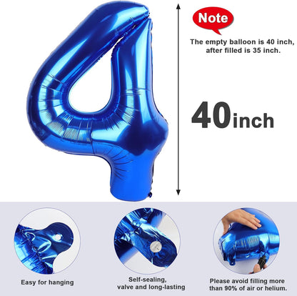Numbers Balloons - 40 Inch Navy Blue Number 4 Balloons for 4th Birthday Celebration