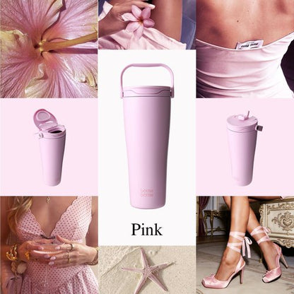 BOTTLE BOTTLE Insulated Tumbler with Handle & Straw Lid, 30oz Stainless Steel Leak-Proof Water Bottle for Hot & Cold Drinks, Add Ice Without Unscrewing, BPA-Free for Travel, Sports, Office(Pink)