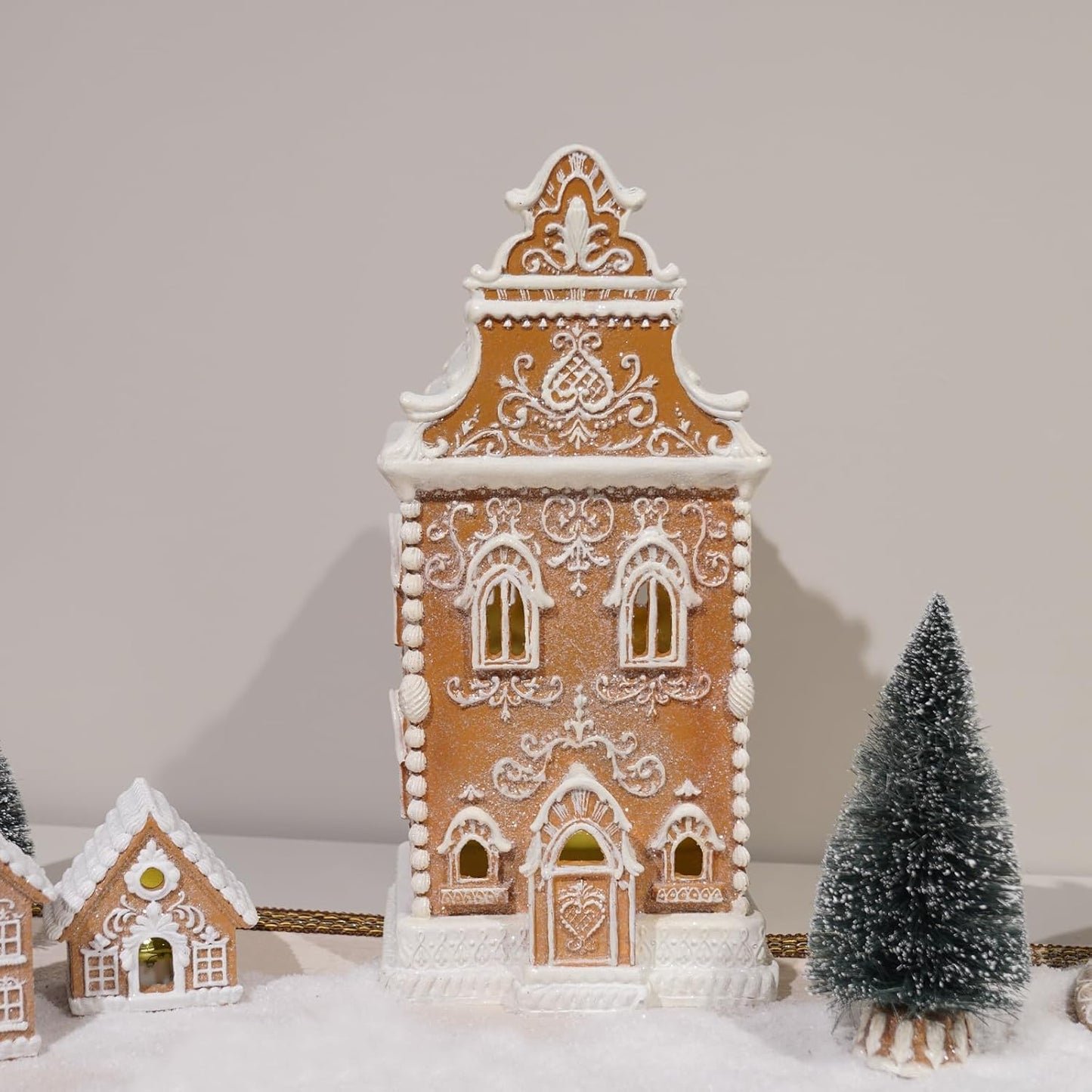 Braxio Gingerbread House Decoration with LED Light - Festive Indoor Holiday Decor, 6.5 x 5.5 x 13.5 Inch