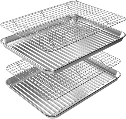 ROTTAY Half Sheet Pan Set - Stainless Steel Baking Sheet with Cooling Racks | Heavy Duty, Warp Resistant, 18 x 12 Inches