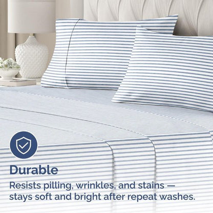 King Pillow Cases by [Brand Name] - Ultra Soft Hotel Quality Covers | Wrinkle-Free & Fade Resistant - 2 Piece Set in Blue Stripes