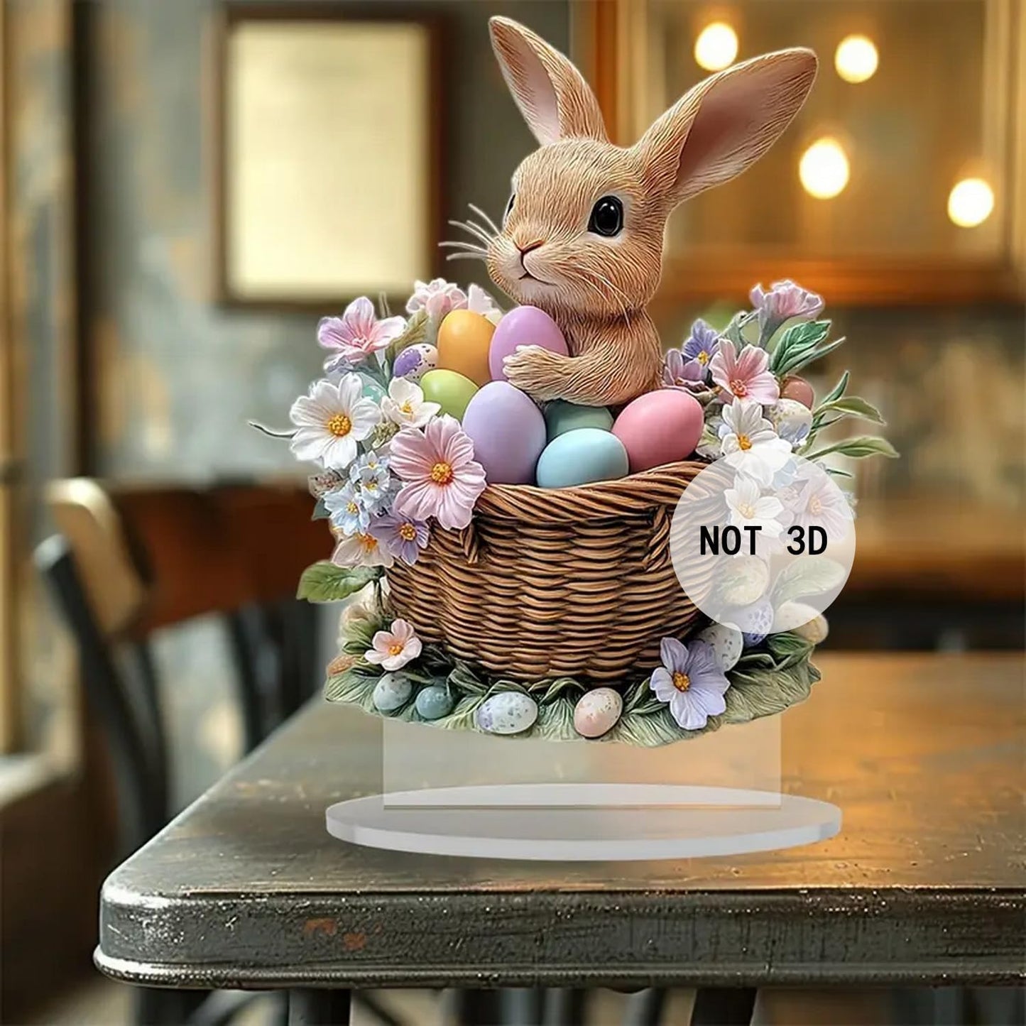 Skiennix Easter Decorations - 2D Flat Acrylic Bunny & Egg Ornaments for DIY Crafts | Cute Rabbit Desktop Decor