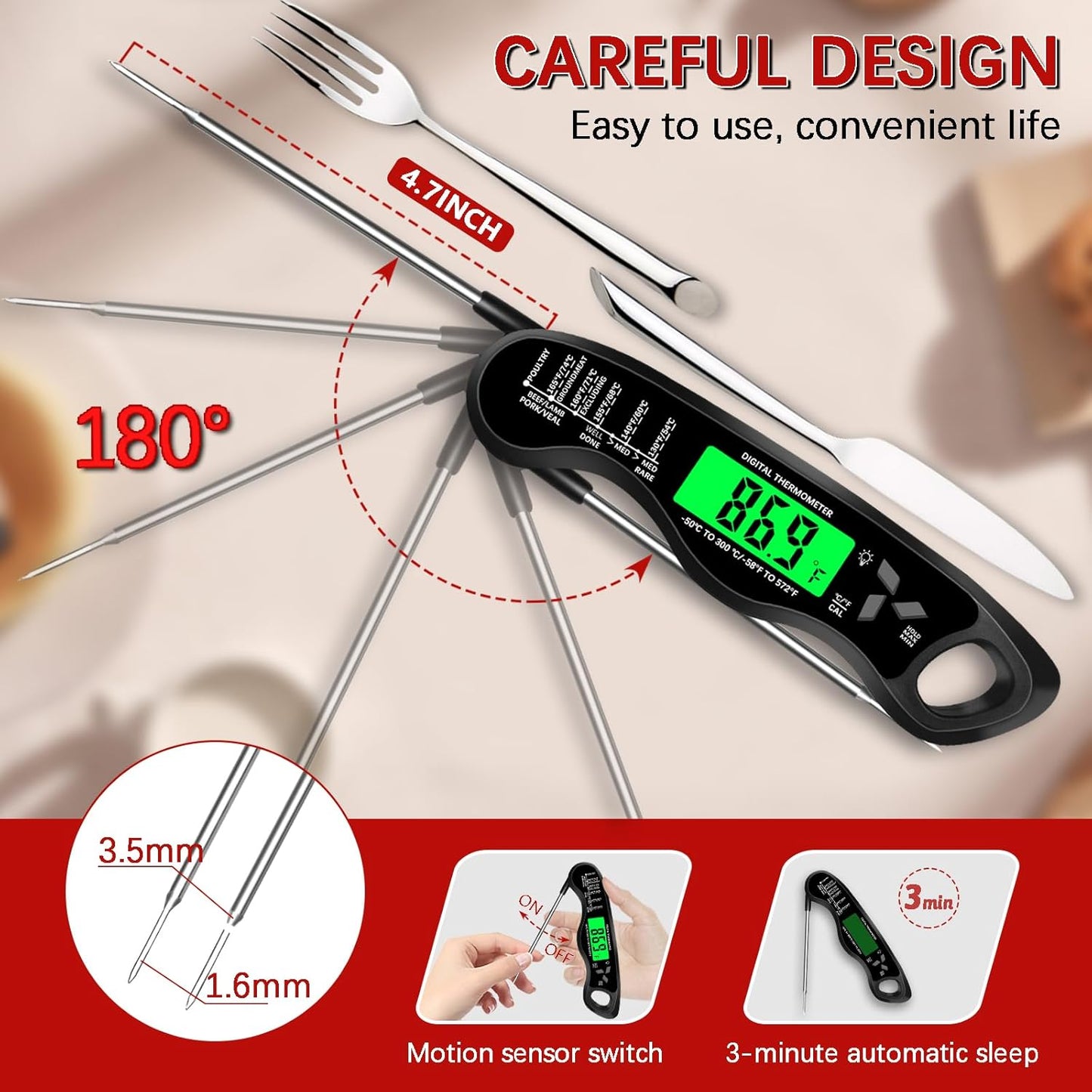 Skiennix Digital Meat Thermometer - IP67 Waterproof with Backlight & Calibration | Perfect for Cooking & Grilling
