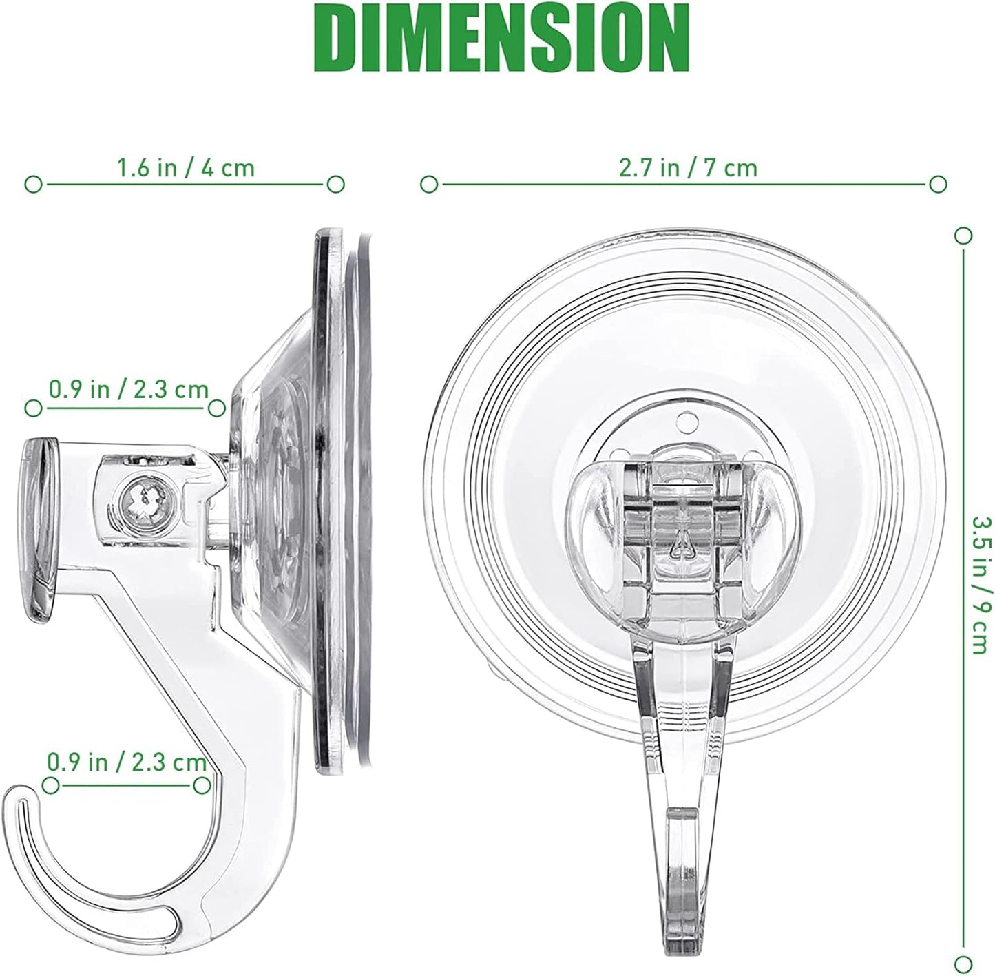 Skiennix Suction Cup Hooks - Heavy Duty Clear Design for Shower & Wreath Hangers | 4 Pack