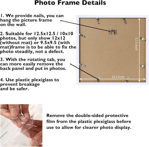 JCJMY 12.5x12.5 Picture Frame - White Vinyl Record Album Cover Display with 10x10 Mat & Plexiglass