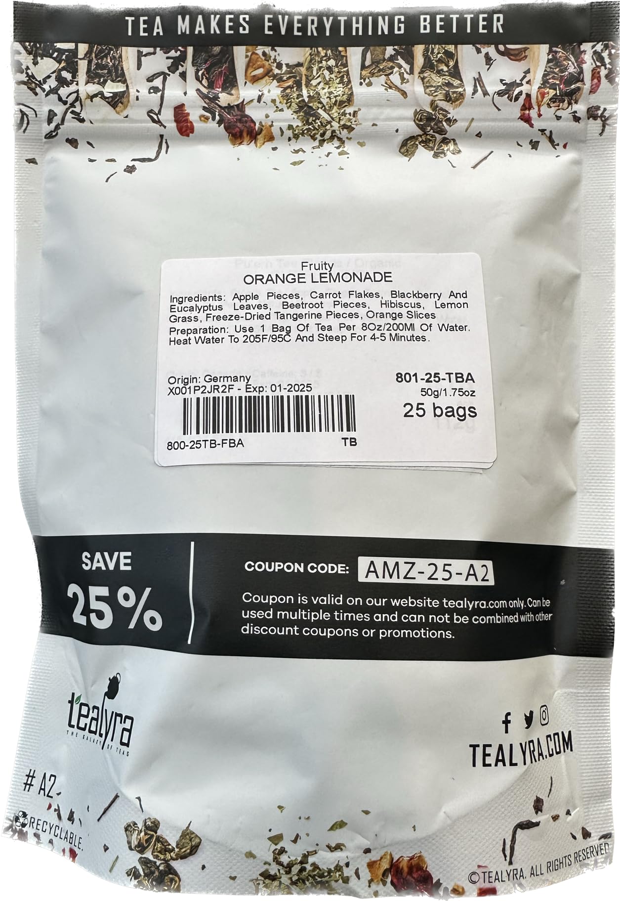 Tealyra - Orange Lemonade - 25 Bags - Hibiscus - Eucalyptus - Lemongrass - Herbal Fruity Loose Leaf Tea - Vitamins Rich - Boost Immune System - Caffeine-Free - Pyramids Style Sachets