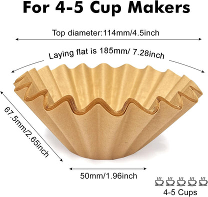 Skiennix 5 Cup Coffee Filters - 100 Count Unbleached Natural Paper for Pour Over Coffee Makers | Brown
