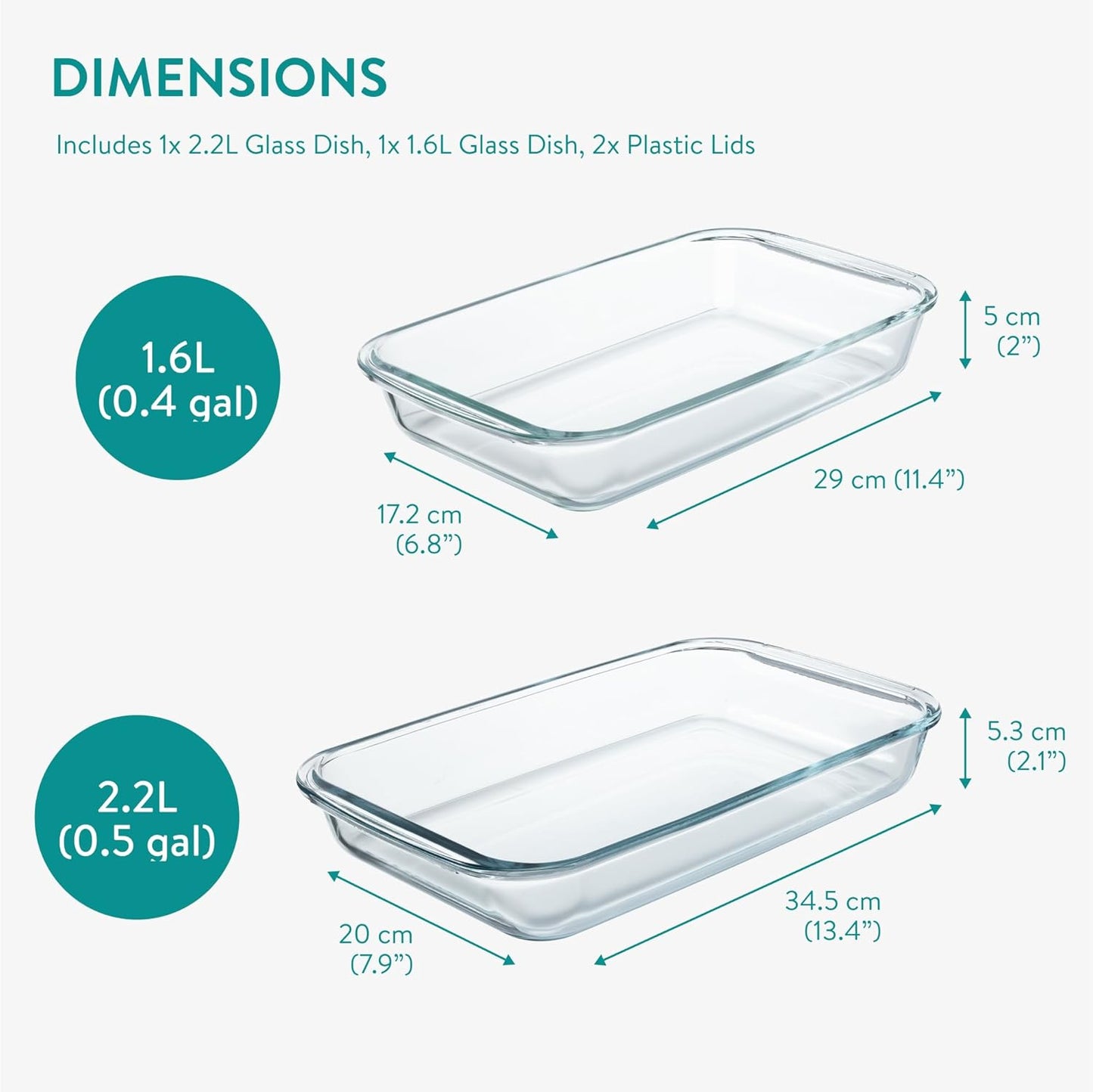 Navaris 4-Piece Glass Baking Dish Set - Versatile Casserole Dishes with Lids | 1.7qt & 2.3qt Sizes