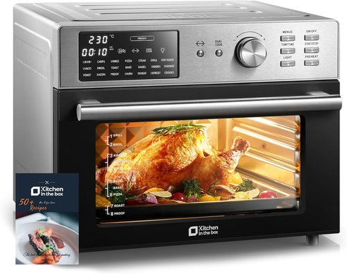 Kitchen In The Box 32QT Extra Large Air Fryer Toaster Oven - 21-in-1 Convection Oven with Rotisserie & Dehydrate, 1800W (Silver)