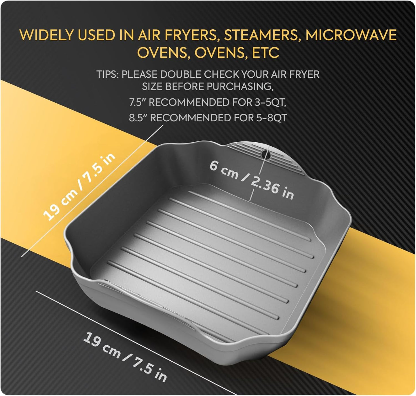 Zip Standing Reusable Silicone Air Fryer Liners - 7.5" Square for 4-7QT Air Fryers | Easy to Clean & Durable