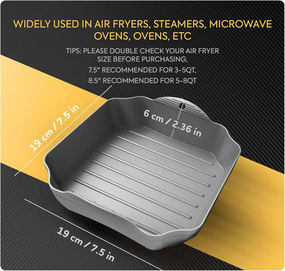 Zip Standing Reusable Silicone Air Fryer Liners - 7.5" Square for 4-7QT Air Fryers | Easy to Clean & Durable