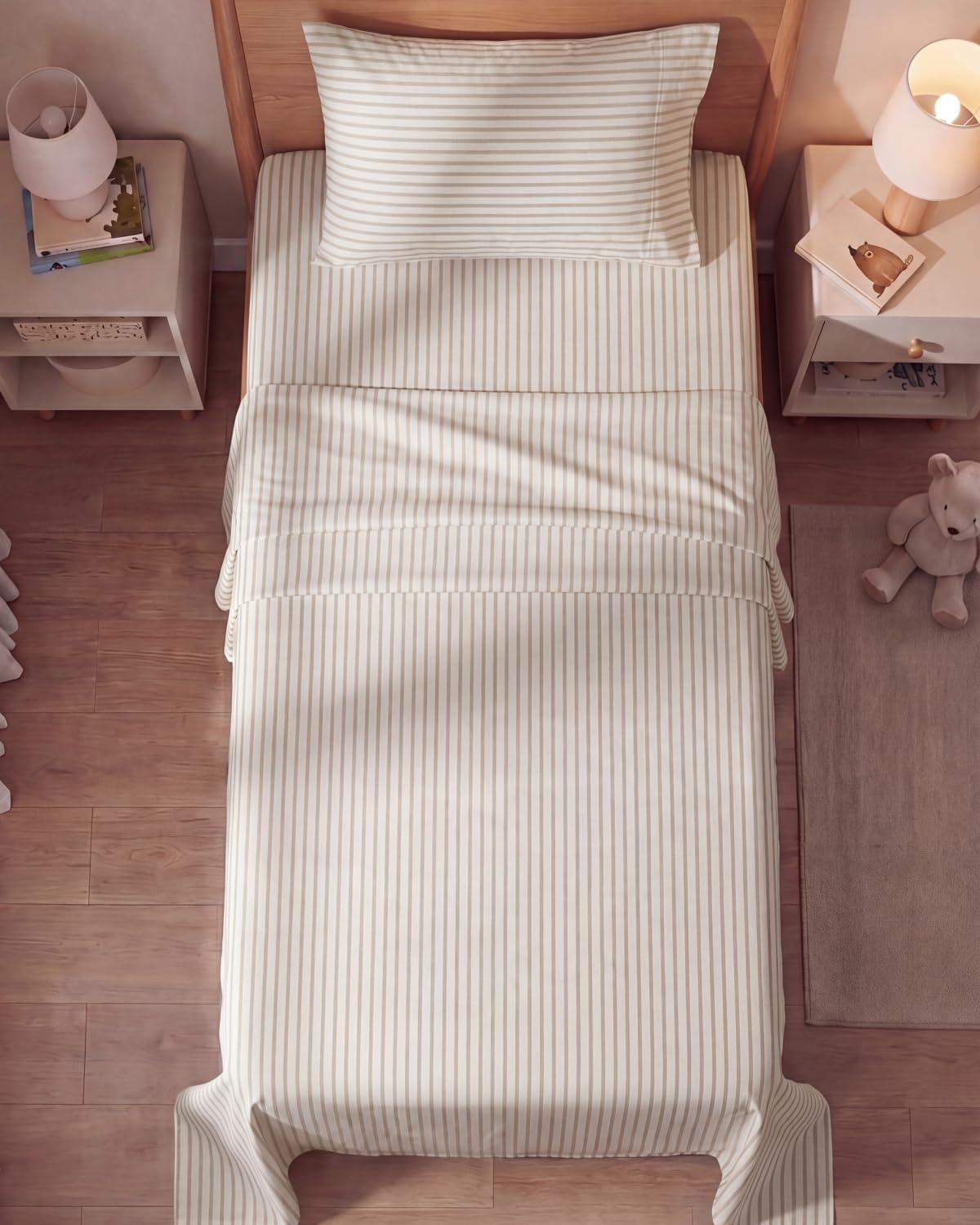 Skiennix Twin Size 3-Piece Sheet Set - Comfy, Breathable & Cooling Bed Sheets - Luxury Beige Stripes
