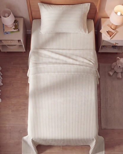 Skiennix Twin Size 3-Piece Sheet Set - Comfy, Breathable & Cooling Bed Sheets - Luxury Beige Stripes