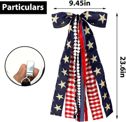Large Patriotic Ribbon Bow - 4th of July Red, White & Blue Clip-On Star Sash for Wreaths & Decorations