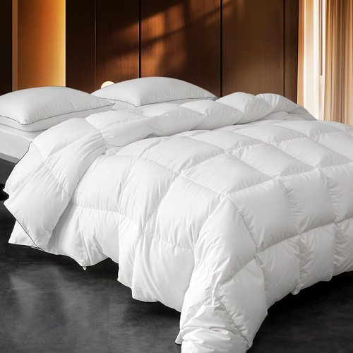 Down Fibers Comforter Queen Size,Luxurious All Seasons Hotel Collection Duvet Insert,54 Oz High Bulkiness Medium Warmth,Fluffy & Breathable for Bedroom, Guestroom, Hotel (White,90x90)