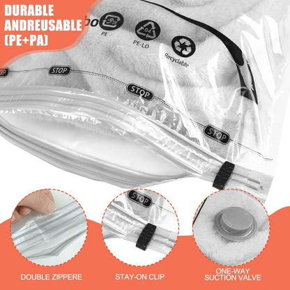 Skiennix Vacuum Storage Bags - Space Saver Compression for Comforters & Blankets | 6 Medium Bags with Hand Pump