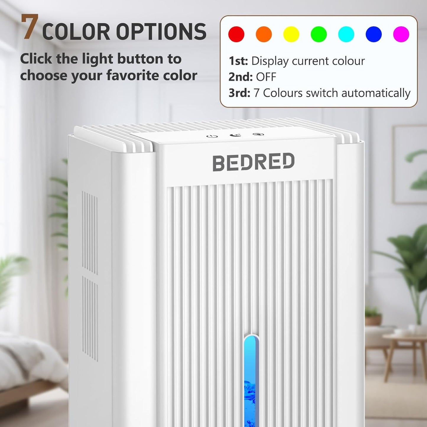 Dehumidifier 95OZ by [Brand Name] - Quiet 1000 Sq.Ft Home Solution with Auto Shut Off & 7 Color Ambient Light | Ideal for Living Room, Bedroom, Basement