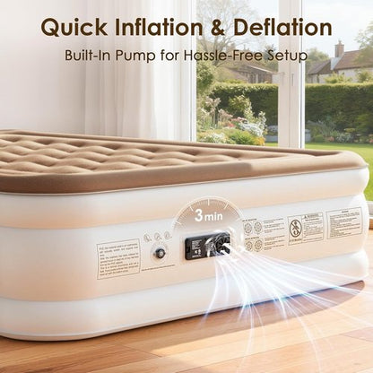Air Mattress Queen - 18" Raised Inflatable Bed with Built-in Pump & Carry Bag for Cozy Sleepovers