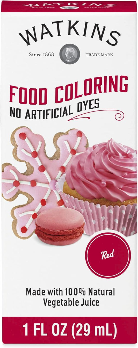 Watkins All Natural Food Coloring - Red, 1 Fl Oz | Pack of 12 for Vibrant Baking and Cooking