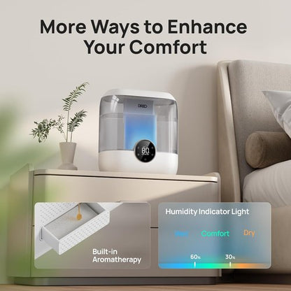 DREO 6L Top Fill Humidifier - Quiet 28 dB Cool Mist for Large Rooms | 60H Runtime, Easy to Clean, Night Light