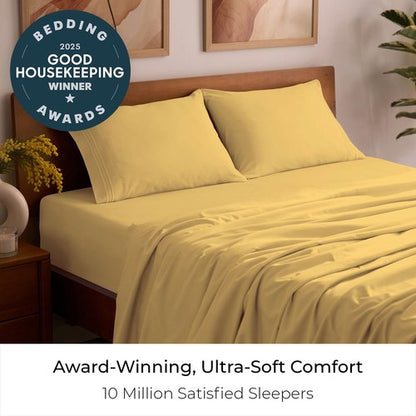 Mellanni Queen Sheets Set - 4 PC Iconic Collection Bedding - Hotel Luxury, Extra Soft, Cooling Bed Sheets - Wrinkle, Fade, Stain Resistant (Queen, Yellow)