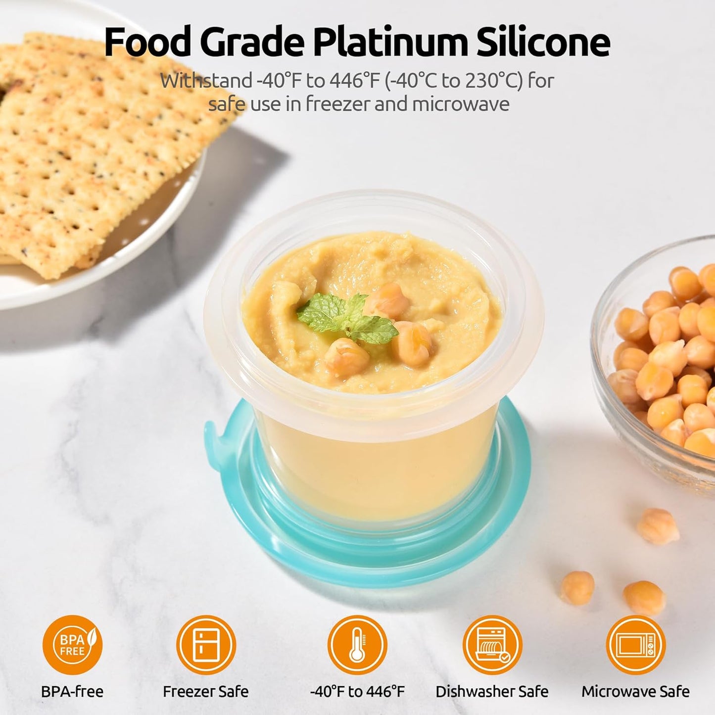 U-Taste Silicone Food Container Set - 4oz x 2, Airtight & Stackable, Freezer/Microwave Safe, Aqua Sky