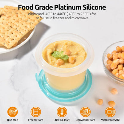 U-Taste Silicone Food Container Set - 4oz x 2, Airtight & Stackable, Freezer/Microwave Safe, Aqua Sky