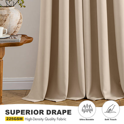 MIULEE Beige Blackout Curtains for Bedroom Living Room 96 Inches Long 2 Panels, Thermal Insulated Room Darkening Drapes Solid Grommet Top Noise Reduction Light Blocking Window Treatments 40x96 Inch