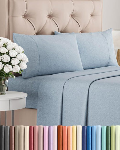 Full Size 4 Piece Sheet Set - Comfy Breathable & Cooling Bed Sheets Set - Hotel Luxury Bedding for Women, Men, Kids, Teens, Boys & Girls - Deep Pockets, Soft & Wrinkle Free - Blue (Heathered Sheets)